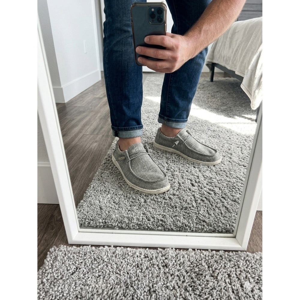 Hey Dude Wally Linen Iron Men's Size 13 Grey Slip On Loafers 110793901
